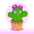 Vector illustration of a cute cartoon cactus. Nice, funny, joyful cactus for kindergarten, babies, books, cartoons.